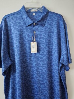 Peter Millar Polo Shirt Small XL Summer Comfort Blue Shark Print Short Sleeve XL
